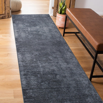 Contemporary Distressed Stripe Machine Washable Area Rug