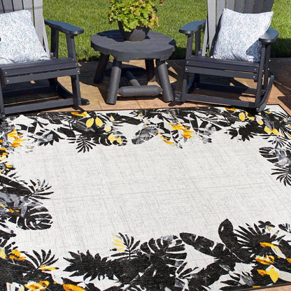 Contemporary Floral Border Indoor/Outdoor Area Rug