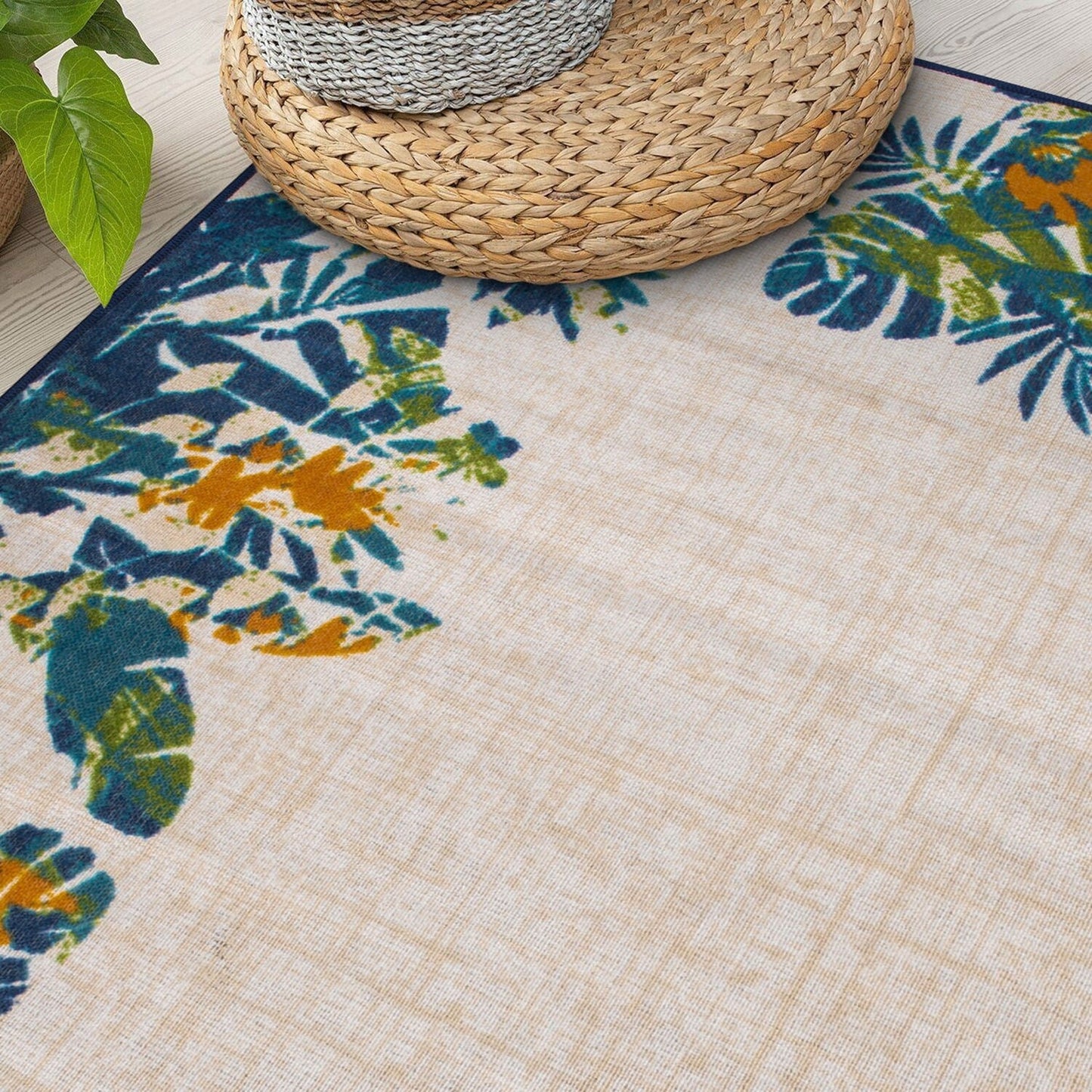 Contemporary Floral Border Indoor/Outdoor Area Rug