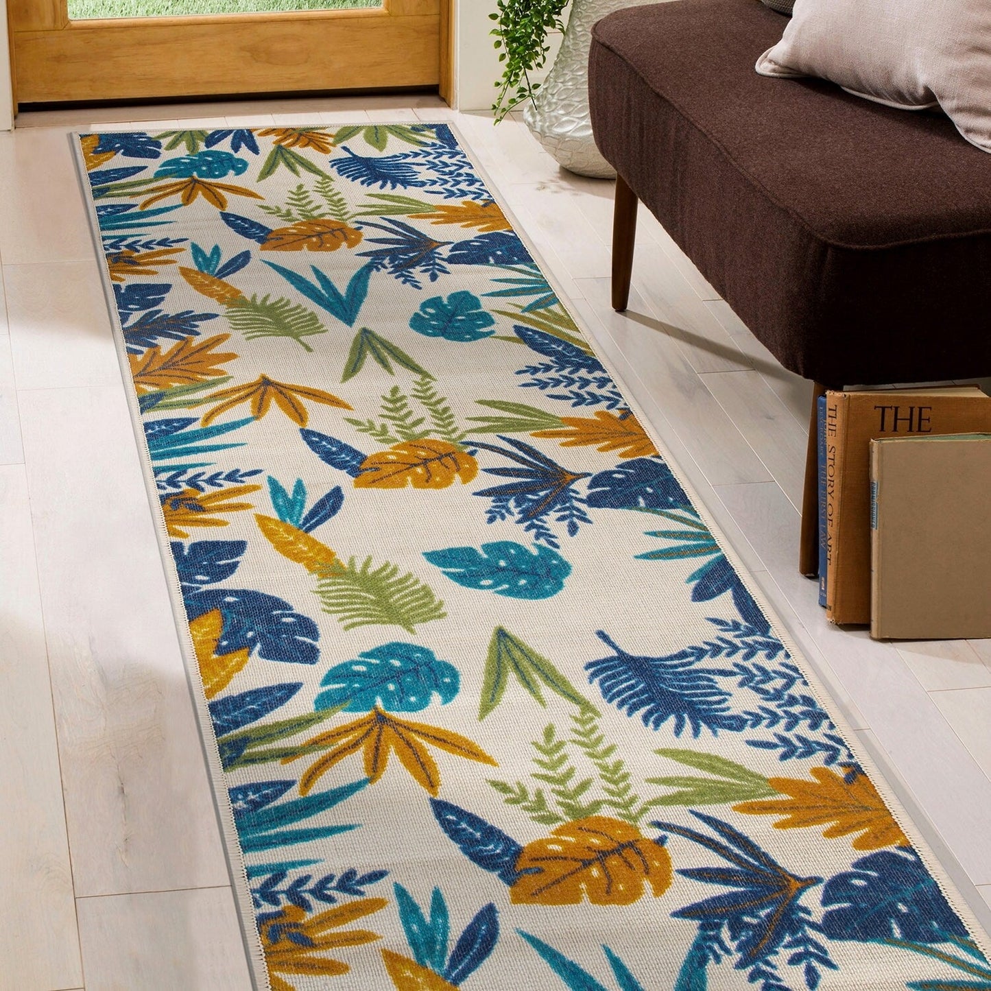 Contemporary Floral Leaves Indoor/Outdoor Area Rug