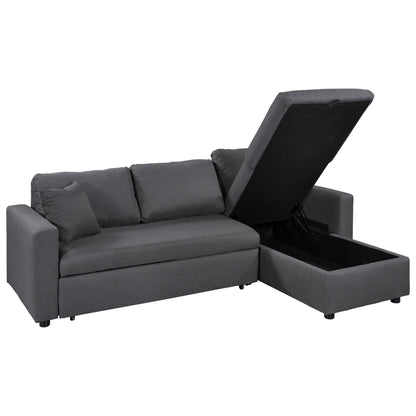 Convertible L-Shaped Sectional Sofa with Pull-Out Bed and Storage Space, 2 Tossing Cushions