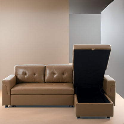 Convertible Reversible Sectional Sofa with Pull-Out Sleeper Bed, Hidden Storage Chaise, and Durable Legs