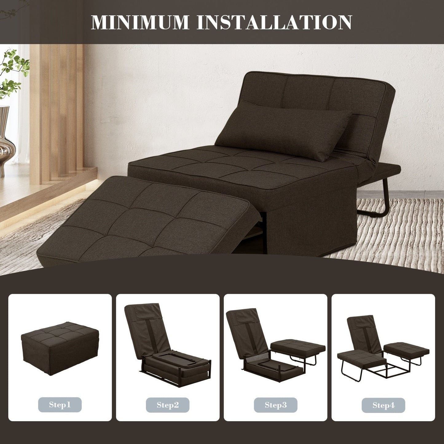 Convertible Sofa Bed Sleeper Sofa Chair Couch Folding Ottoman Recliner Chairs for Living Room