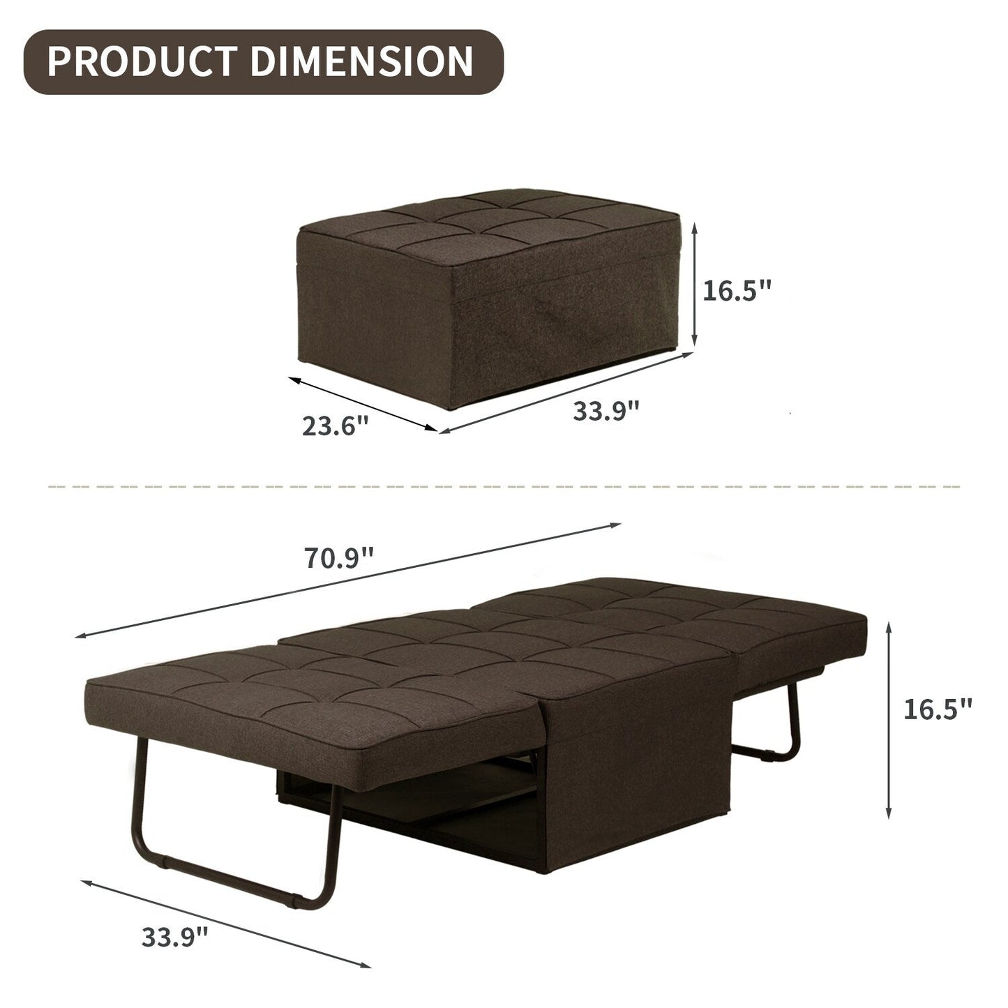 Convertible Sofa Bed Sleeper Sofa Chair Couch Folding Ottoman Recliner Chairs for Living Room