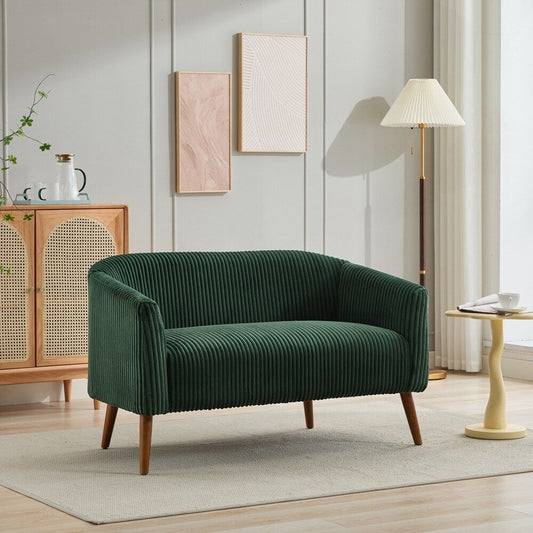 Corduroy Fabric Upholstered 2-Seat Sofa with Wooden Walnut Legs