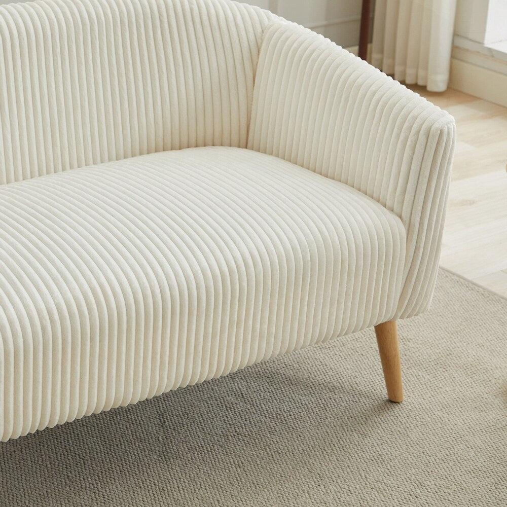 Corduroy Fabric Upholstered 2-Seat Sofa with Wooden Walnut Legs