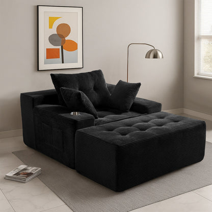 Corduroy Upholstered Memory Foam Sofa With Ottoman Upholstered Bean Bag Couch - 48.4Lx67.7Wx24.4H