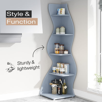 Corner Shelf Bookcase Bookshelf with Unique Shape for Living Room, Home Office