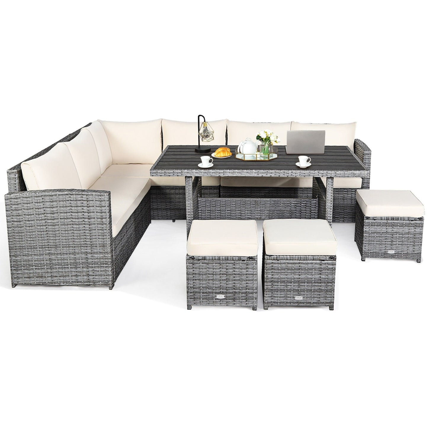 Costway 7 PCS Patio Rattan Dining Set Sectional Sofa Couch Ottoman - See Details