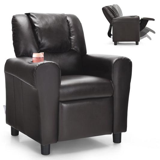 Costway Kids Recliner Chair PU Leather Armrest Sofa w/Footrest Cup