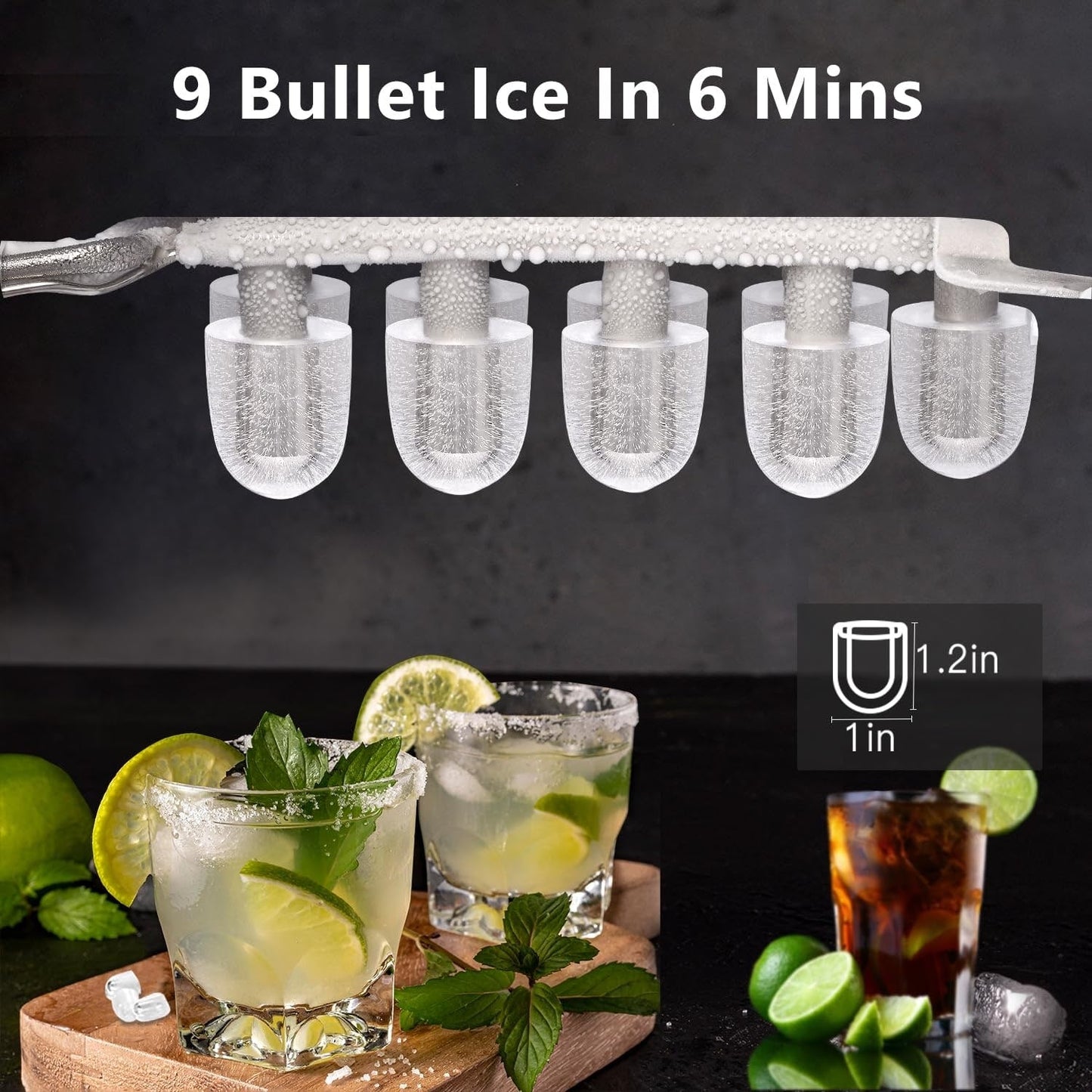 Countertop Portable Ice Maker with Self-cleaning ,9 Bullet Ice Cubes in 6 Mins, Comes with Ice Basket and Ice Scoop
