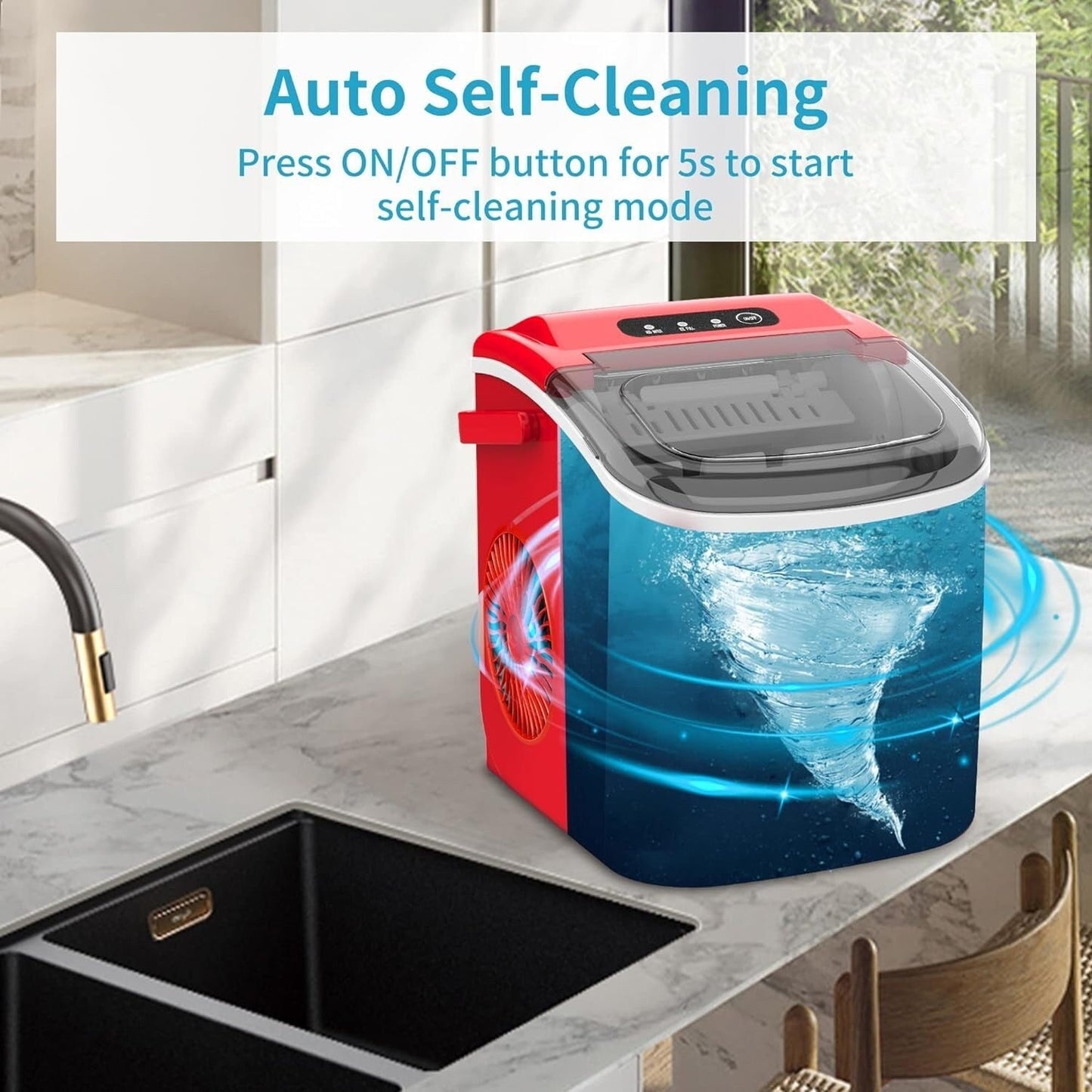 Countertop Portable Ice Maker with Self-cleaning ,9 Bullet Ice Cubes in 6 Mins, Comes with Ice Basket and Ice Scoop