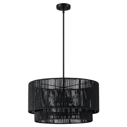 Cynthia 4-Light Black Rattan Drum Chandelier Light - 22''W