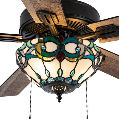 Della River of Goods Oil-Rubbed Bronze and Stained Glass 52-Inch 3-Light Remote-Controlled Ceiling Fan