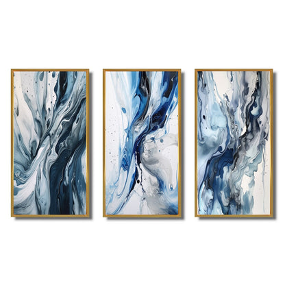 Designart Blue And Grey Ethereal Elixir III Abstract Framed Wall Art Set Of 3 Frame Canvas Set For Living Room Decor