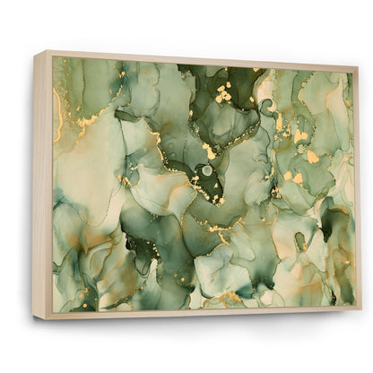 Designart Green Luxury Abstract Fluid Art I Modern Framed Canvas Wall Art Print