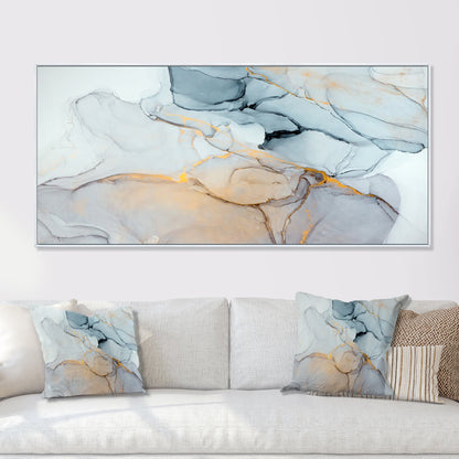 Designart Luxry Blue And Grey Marble Art Ripples II Abstract Framed Canvas Wall Art