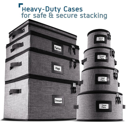 StorageBud Dinnerware Storage Containers - Stackable Holders for Plates, Cups, Flatware, Stemware, & Platter Sets