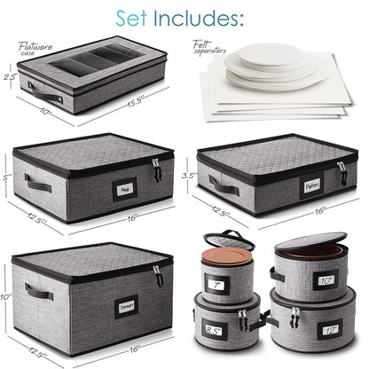 StorageBud Dinnerware Storage Containers - Stackable Holders for Plates, Cups, Flatware, Stemware, & Platter Sets