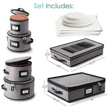 StorageBud Dinnerware Storage Containers - Stackable Holders for Plates, Cups, Flatware, Stemware, & Platter Sets