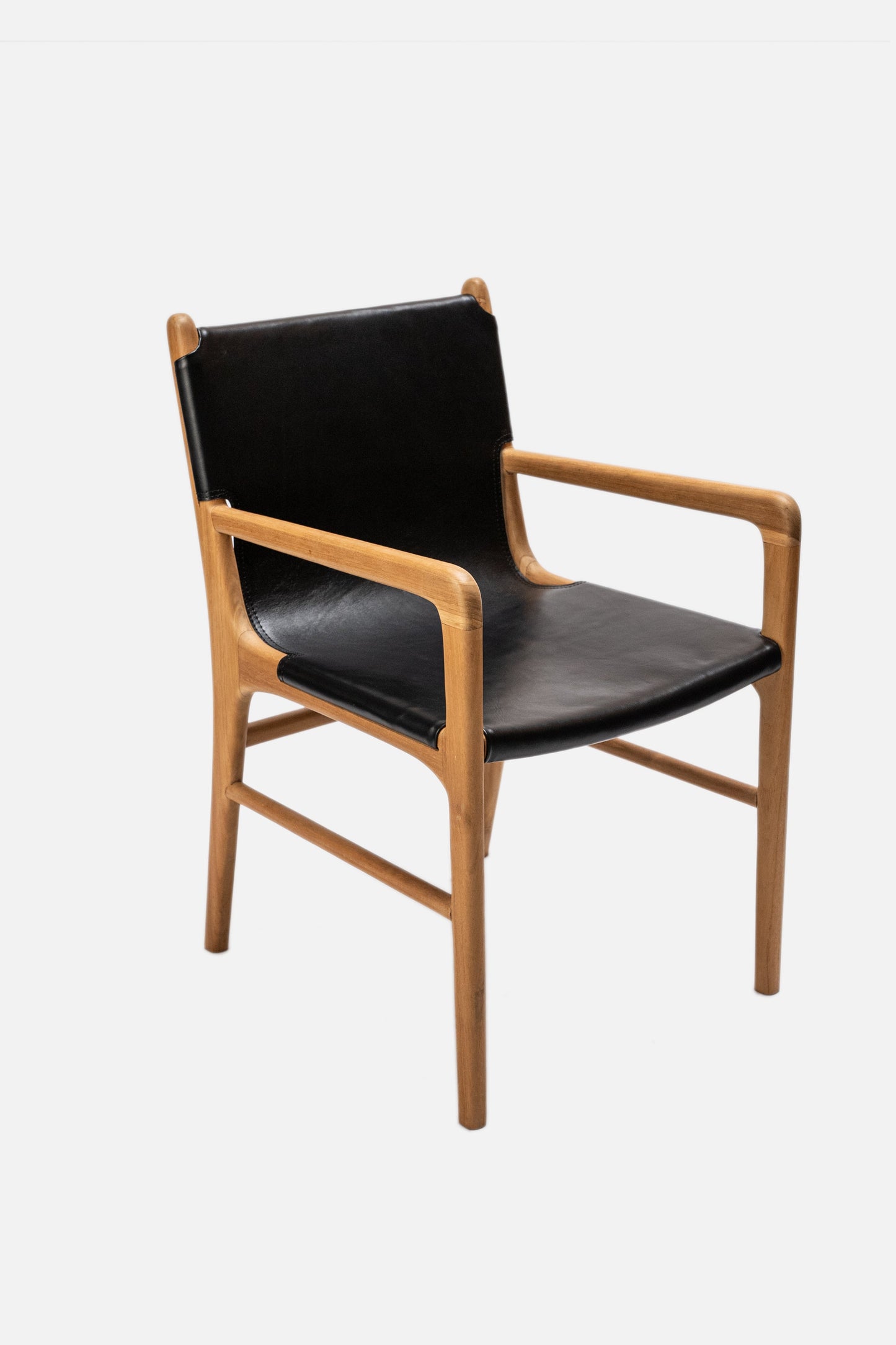 Lola Teak and Sling Leather Dining Chair