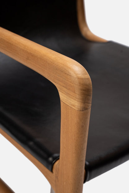 Lola Teak and Sling Leather Dining Chair