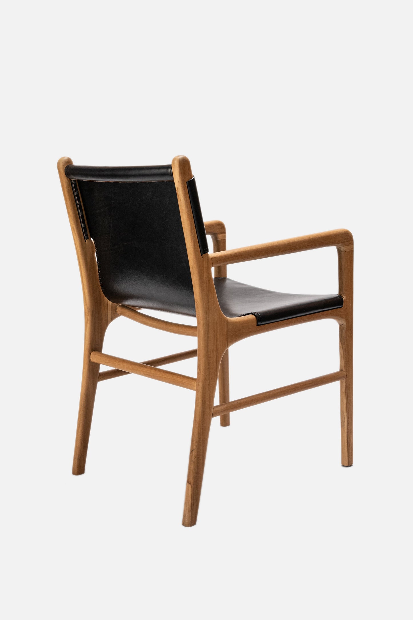 Lola Teak and Sling Leather Dining Chair