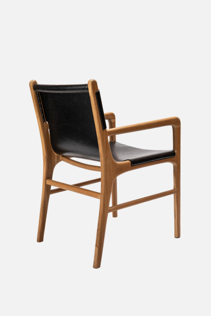 Lola Teak and Sling Leather Dining Chair