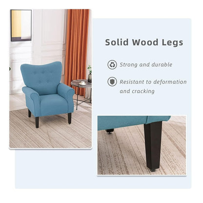 Erommy Modern Accent Chair, High Back Armchair, Upholstered Fabric Button Single Sofa with Wooden Legs for Living Room