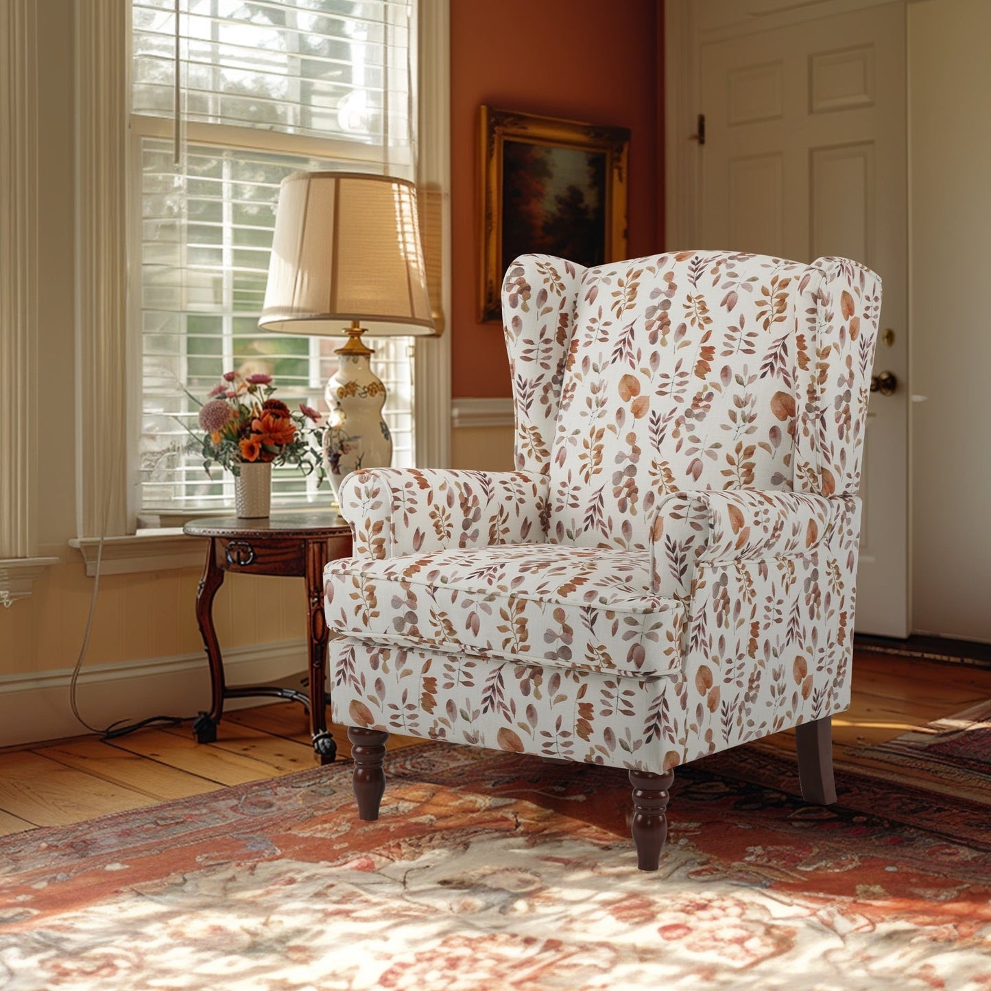 Erommy Modern Accent Chair, High Back Armchair, Upholstered Fabric Button Single Sofa with Wooden Legs for Living Room