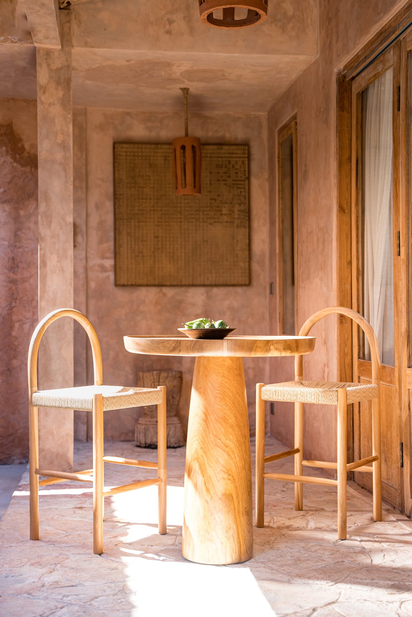 Eva Curved Back Indoor Outdoor Teak Counter Stool