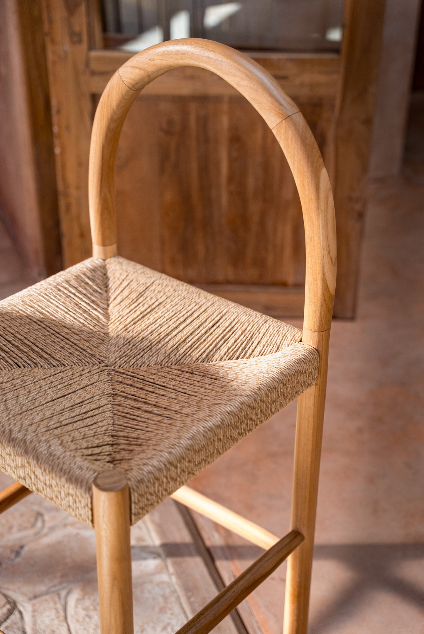 Eva Curved Back Indoor Outdoor Teak Counter Stool