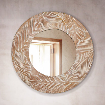 Farmhouse Carved Wood Round Wall Mirror - 28 x 28