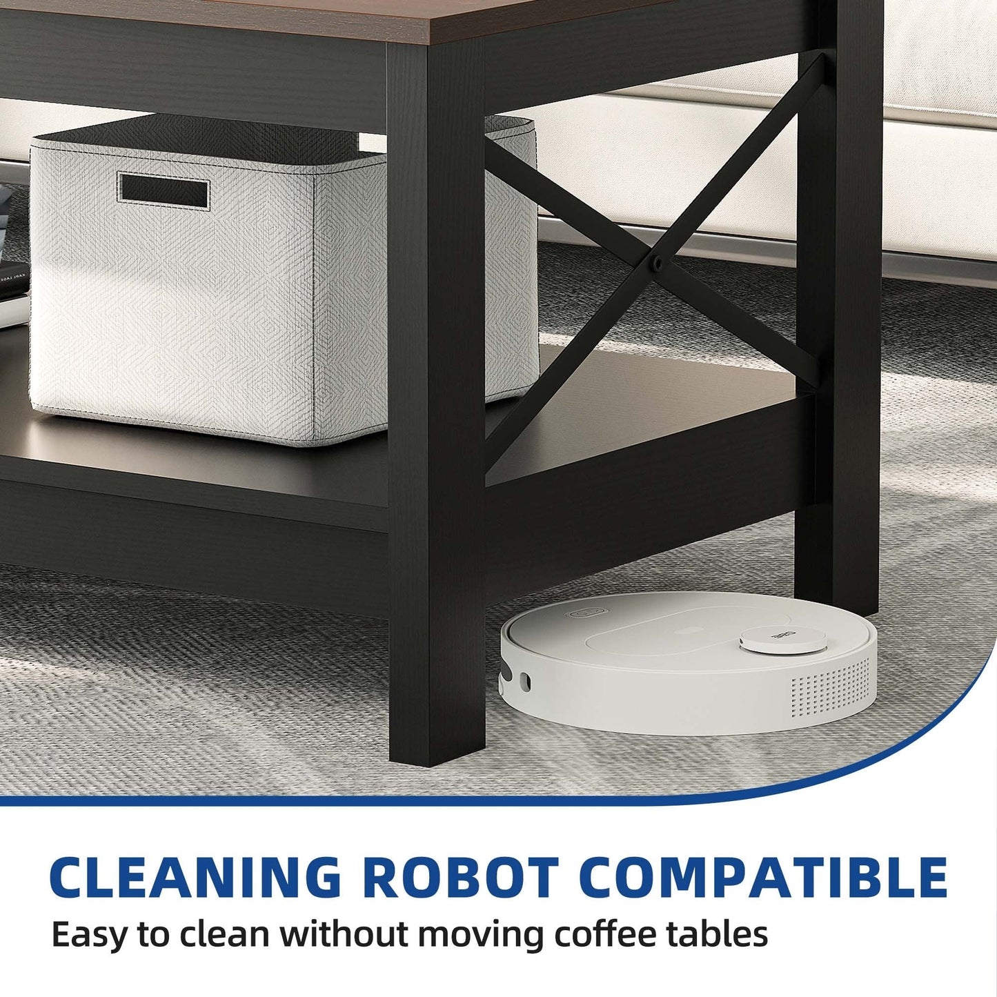 Farmhouse Coffee Table with Storage 2-Tier Center Table for Living Room