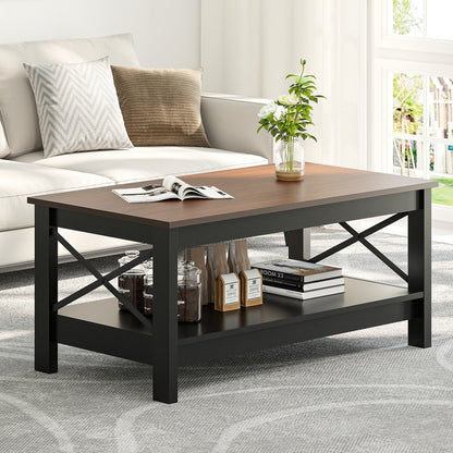 Farmhouse Coffee Table with Storage 2-Tier Center Table for Living Room