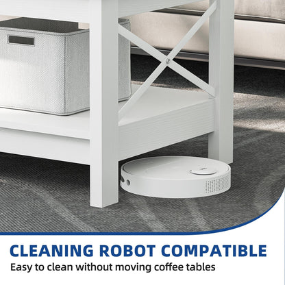 Farmhouse Coffee Table with Storage 2-Tier Center Table for Living Room