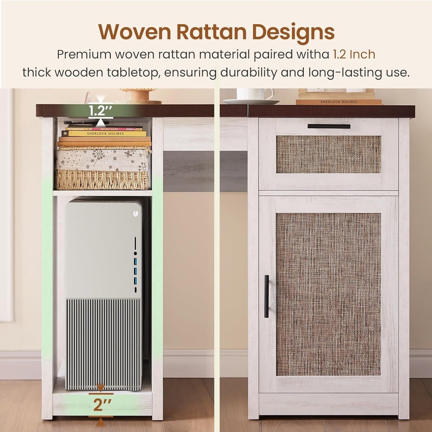 Farmhouse Executive Desk Home Office Desk File Drawer Monitor Stand Power Outlet