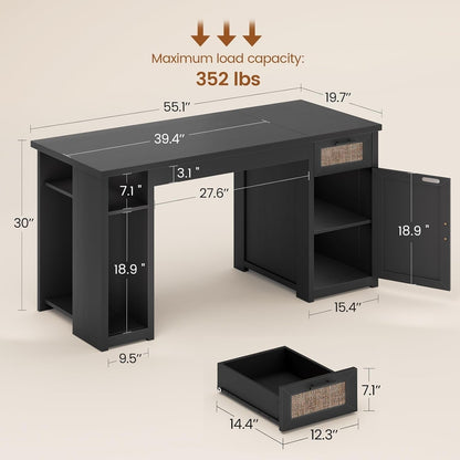 Farmhouse Executive Desk Home Office Desk File Drawer Monitor Stand Power Outlet