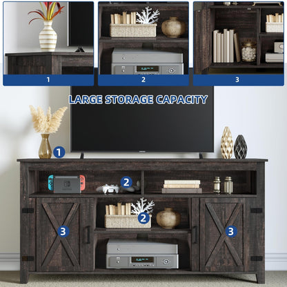 Farmhouse TV Stand for up to 65 TV with Doors and Open Shelves Media Console Power Outlet