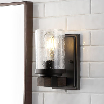 Ferme Iron/Seeded Glass Rustic Farmhouse LED Vanity Light, by JONATHAN Y