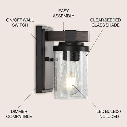 Ferme Iron/Seeded Glass Rustic Farmhouse LED Vanity Light, by JONATHAN Y