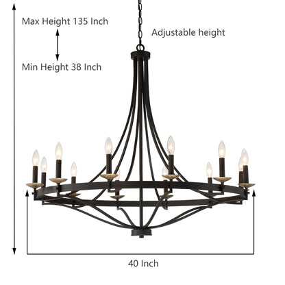 Fidenza 12-light Modern Farmhouse Empire Wagon Wheel Chandelier with UL - D40'' * H135''