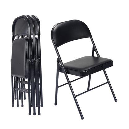 Folding Chairs with Leather Padded Seats Black 4-Pack