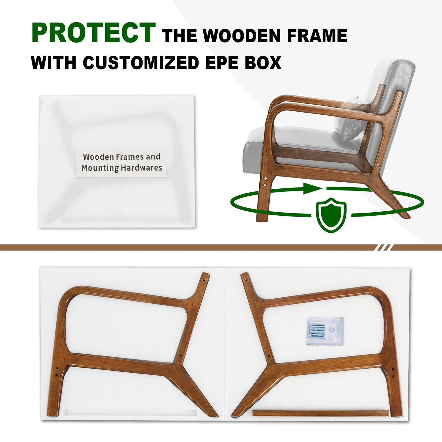 Glitzhome 30.75H Mid-Century Modern PU Leather Armchair Accent Chair with Pillow - 25.75W x 33.75D x 30.75H