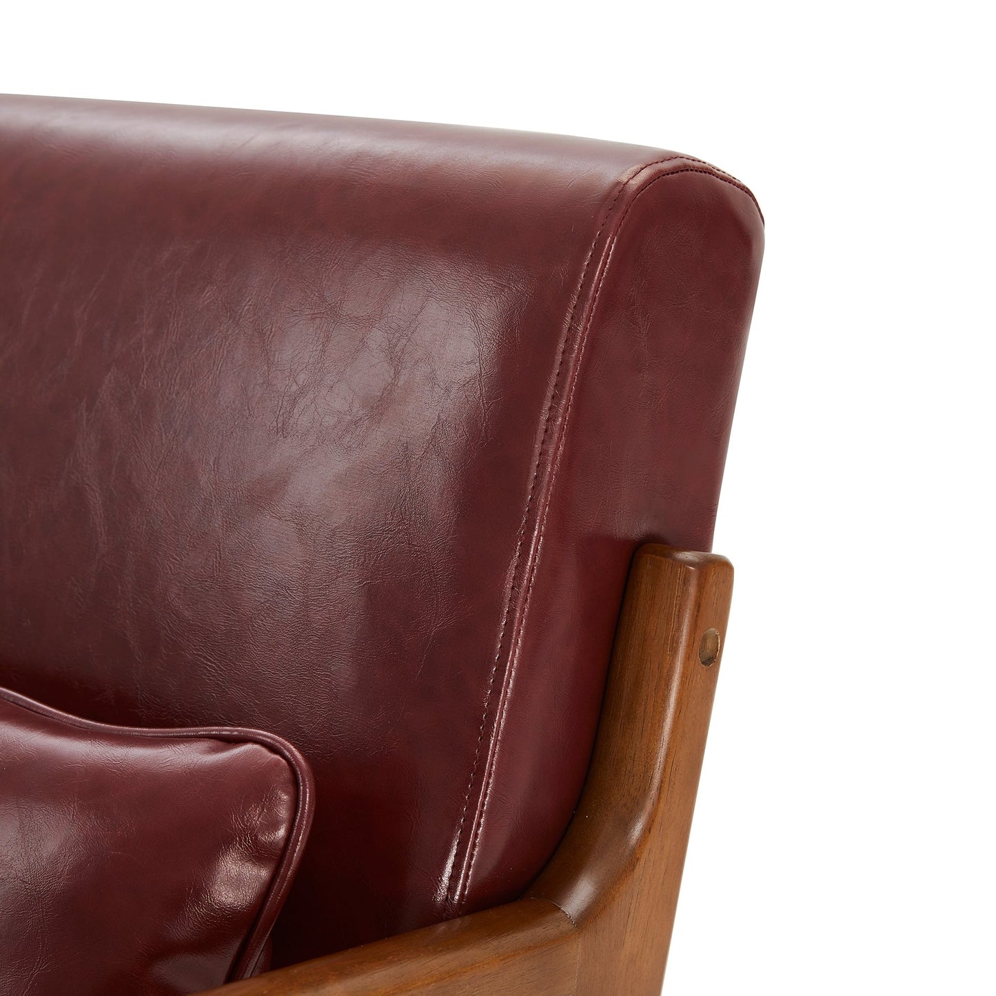 Glitzhome 30.75H Mid-Century Modern PU Leather Armchair Accent Chair with Pillow - 25.75W x 33.75D x 30.75H