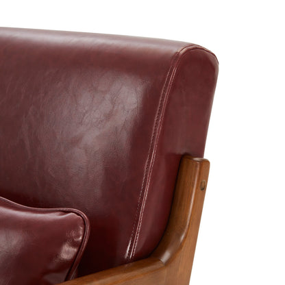 Glitzhome 30.75H Mid-Century Modern PU Leather Armchair Accent Chair with Pillow - 25.75W x 33.75D x 30.75H