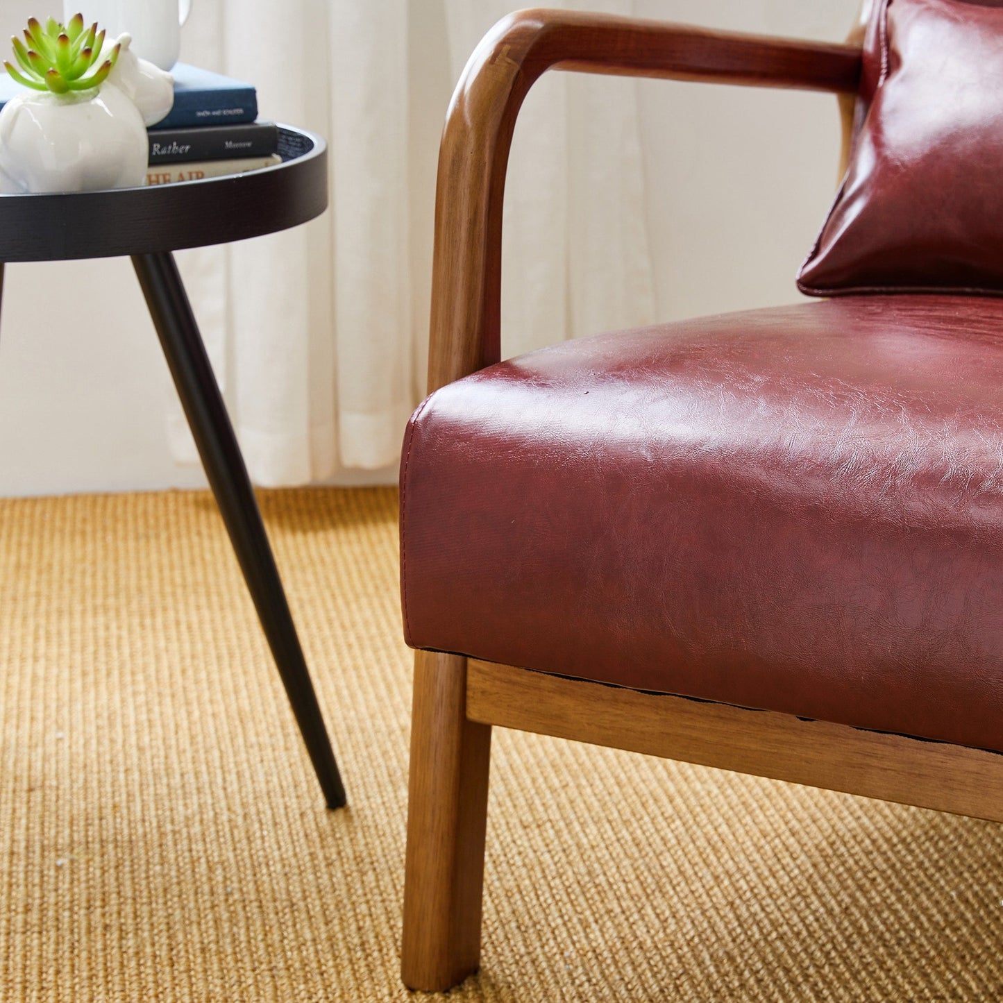 Glitzhome 30.75H Mid-Century Modern PU Leather Armchair Accent Chair with Pillow - 25.75W x 33.75D x 30.75H