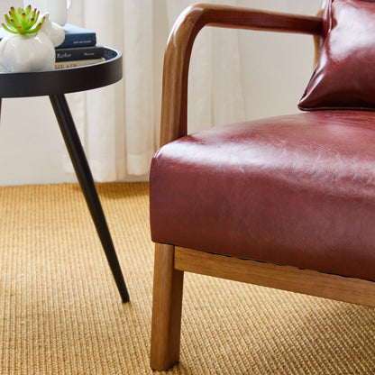 Glitzhome 30.75H Mid-Century Modern PU Leather Armchair Accent Chair with Pillow - 25.75W x 33.75D x 30.75H