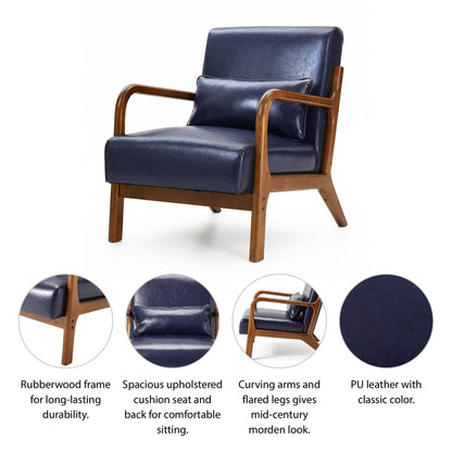 Glitzhome 30.75H Mid-Century Modern PU Leather Armchair Accent Chair with Pillow - 25.75W x 33.75D x 30.75H