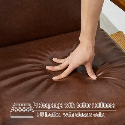 Glitzhome 30.75H Mid-Century Modern PU Leather Armchair Accent Chair with Pillow - 25.75W x 33.75D x 30.75H